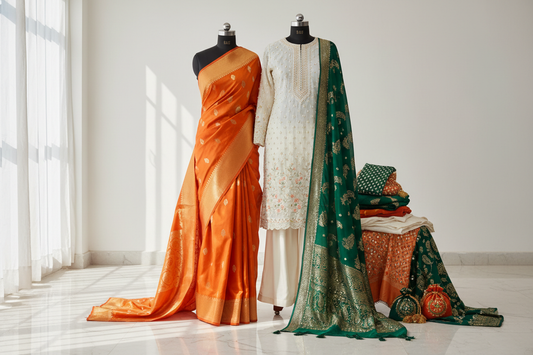 Linen Cotton Orange Saree with Silver Zari Border