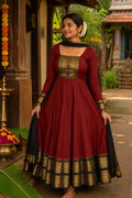 Maroon Vichitra Maxi Kurti with Jacquard Border Dupatta