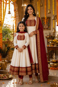 Mother Dauhgter Combo Cotton Chanderi Maxi Kurti with Jacquard Border Dupatta