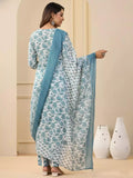 Rayon Printed White Kurti Pant Set with Dupatta