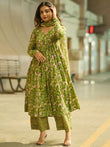 Rayon Printed Green Kurti Pant Set with Dupatta