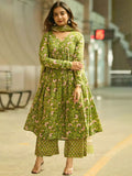 Rayon Printed Green Kurti Pant Set with Dupatta