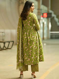 Rayon Printed Green Kurti Pant Set with Dupatta