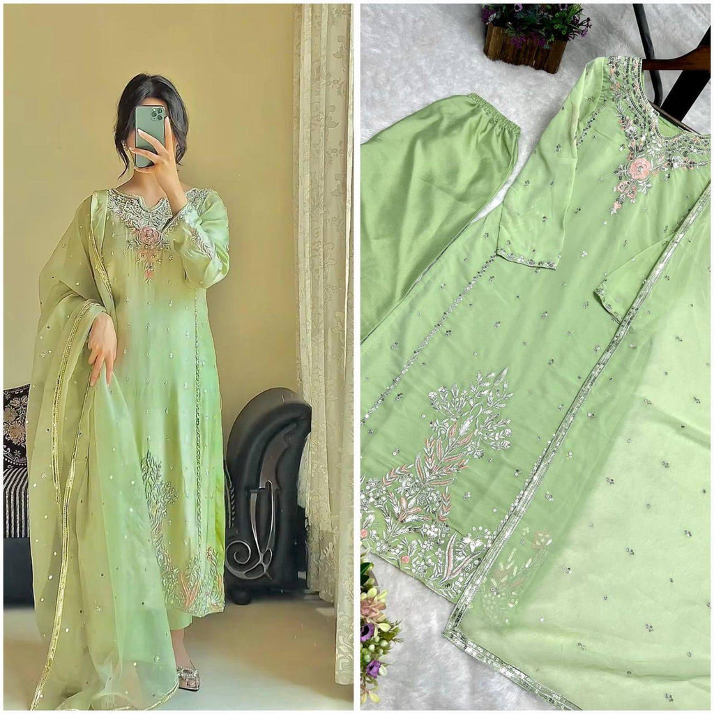 Fox Georgette Sequin Embroidered Kurti Pant with Dupatta