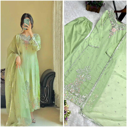 Fox Georgette Sequin Embroidered Kurti Pant with Dupatta