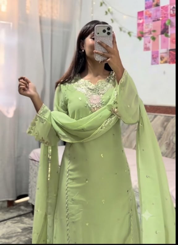 Fox Georgette Sequin Embroidered Kurti Pant with Dupatta