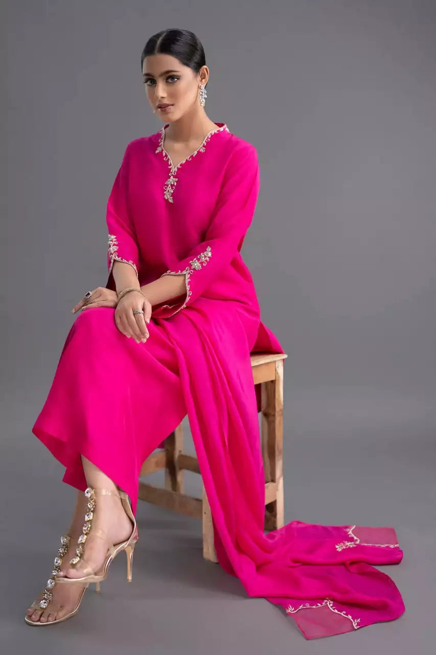 Silk Blend Straight Kurti Pant Set with Dupatta