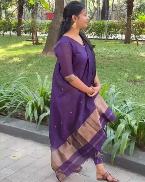 Jacquard Silk Embroidered Maxi Kurti with Dupatta