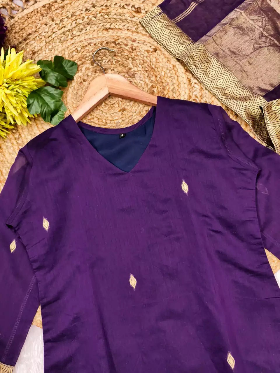 Jacquard Silk Embroidered Maxi Kurti with Dupatta