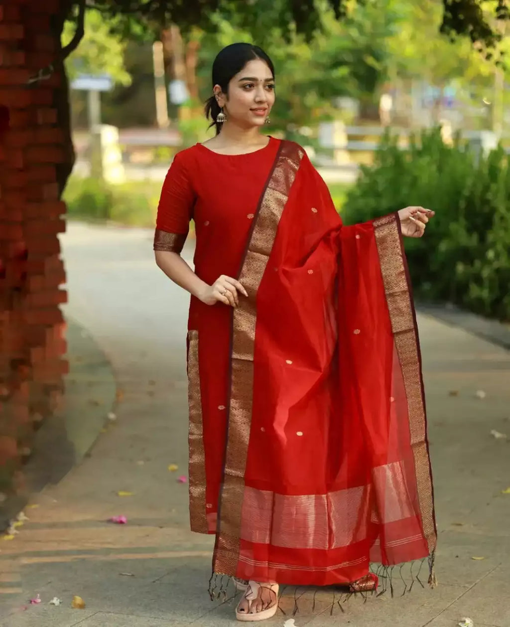 Jacquard Silk Embroidered Maxi Kurti with Dupatta