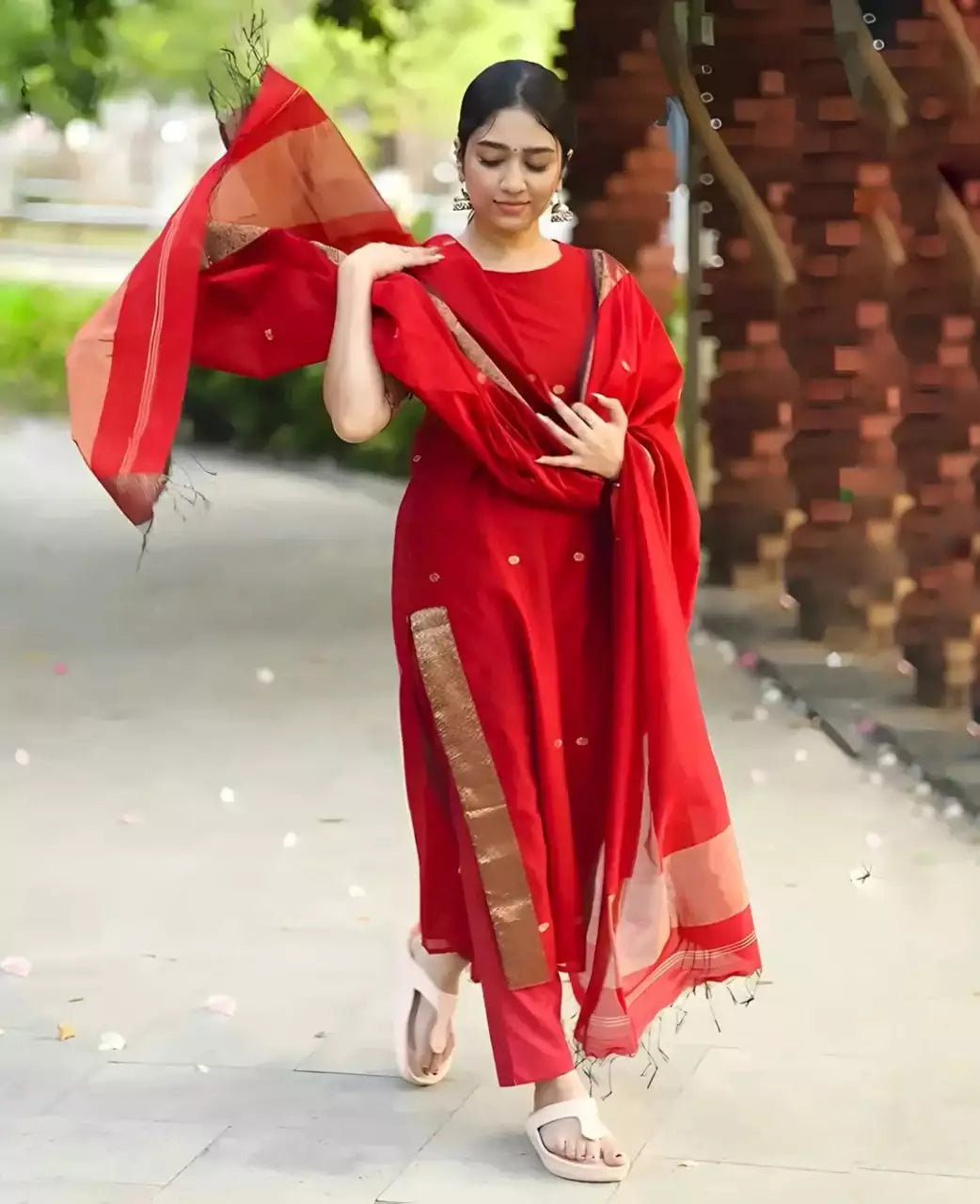 Jacquard Silk Embroidered Maxi Kurti with Dupatta