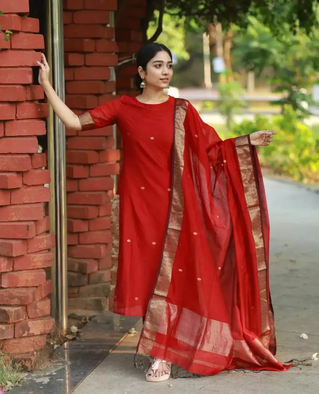 Jacquard Silk Embroidered Maxi Kurti with Dupatta