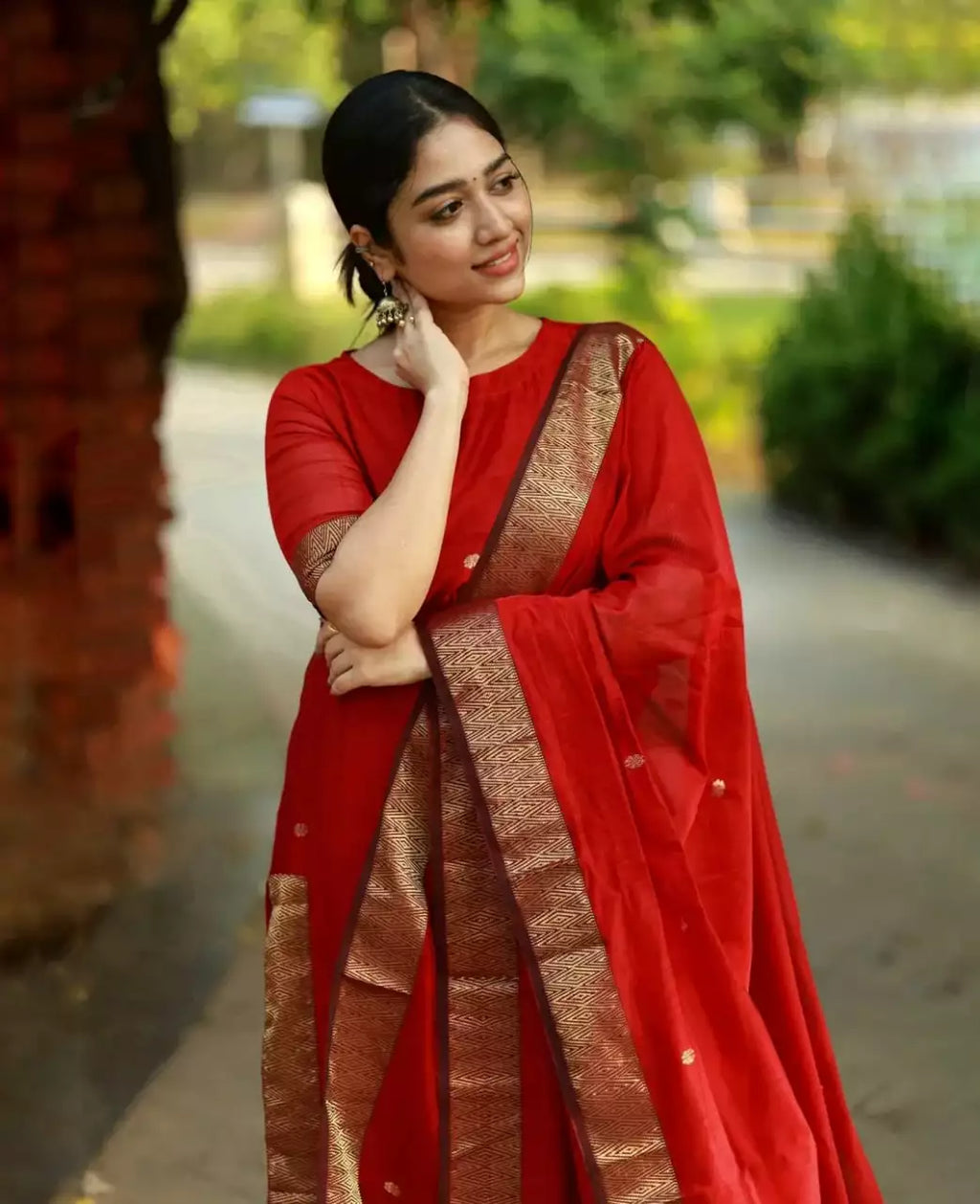 Jacquard Silk Embroidered Maxi Kurti with Dupatta