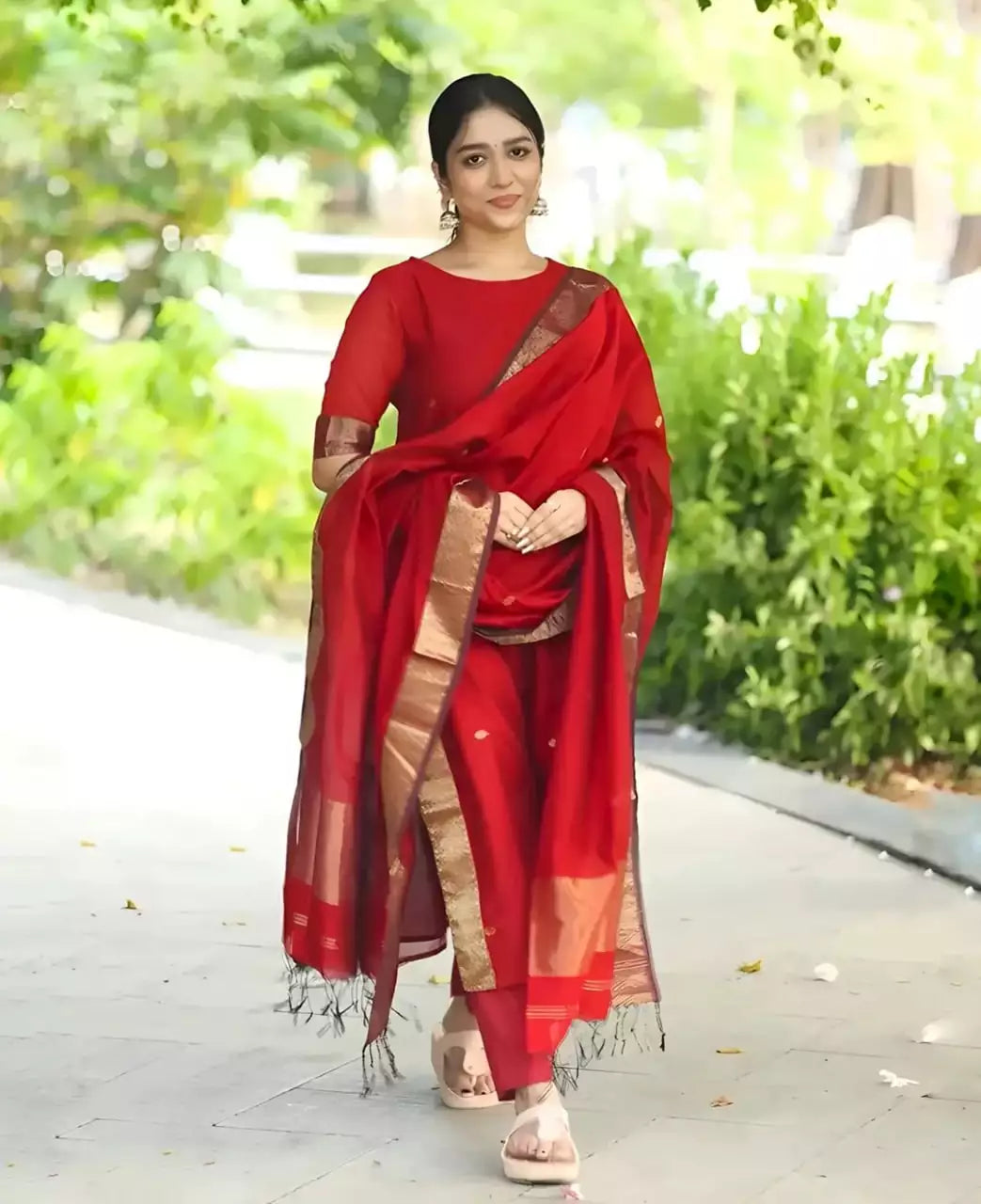 Jacquard Silk Embroidered Maxi Kurti with Dupatta
