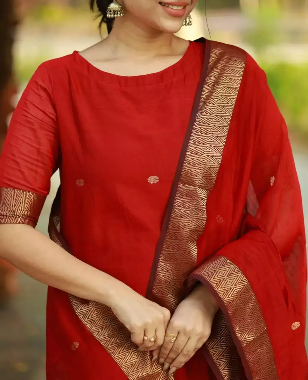 Jacquard Silk Embroidered Maxi Kurti with Dupatta