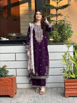 Faux Georgette Sequence Embroidered Kurti Pant Set with Dupatta