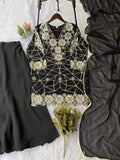 Georgette Sequence Embroidered Top Palazzo Set with Dupatta