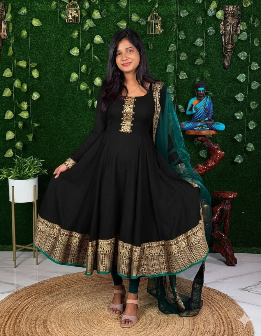 Vichhitra Silk Maxi Kurti with Net Dupatta with Jacquard Work