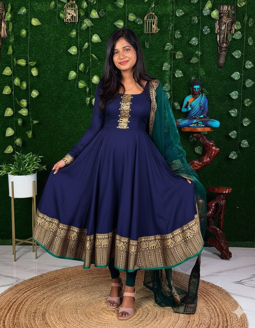 Vichhitra Silk Maxi Kurti with Net Dupatta with Jacquard Work
