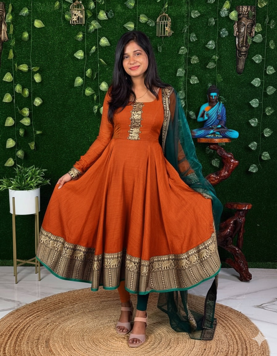 Vichhitra Silk Maxi Kurti with Net Dupatta with Jacquard Work