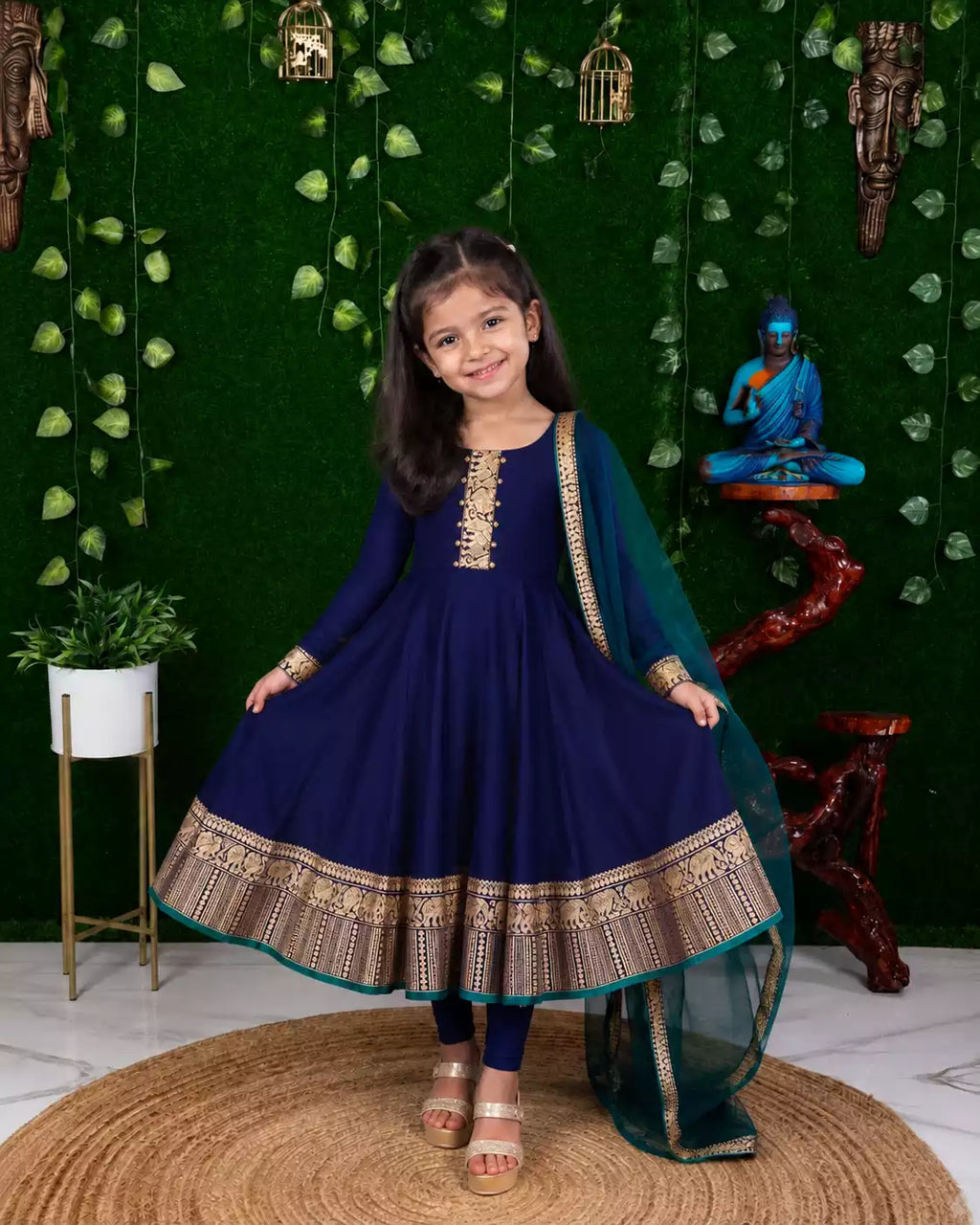 Vichhitra Silk Maxi Kurti with Net Dupatta with Jacquard Work for Girl