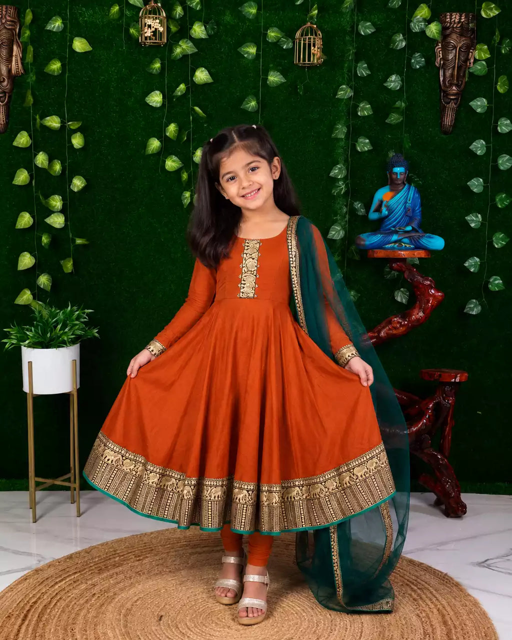 Vichhitra Silk Maxi Kurti with Net Dupatta with Jacquard Work for Girl