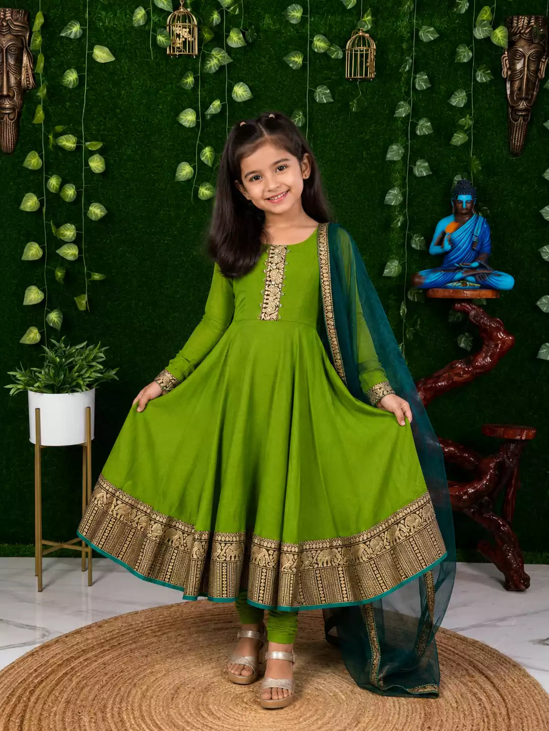 Vichhitra Silk Maxi Kurti with Net Dupatta with Jacquard Work for Girl
