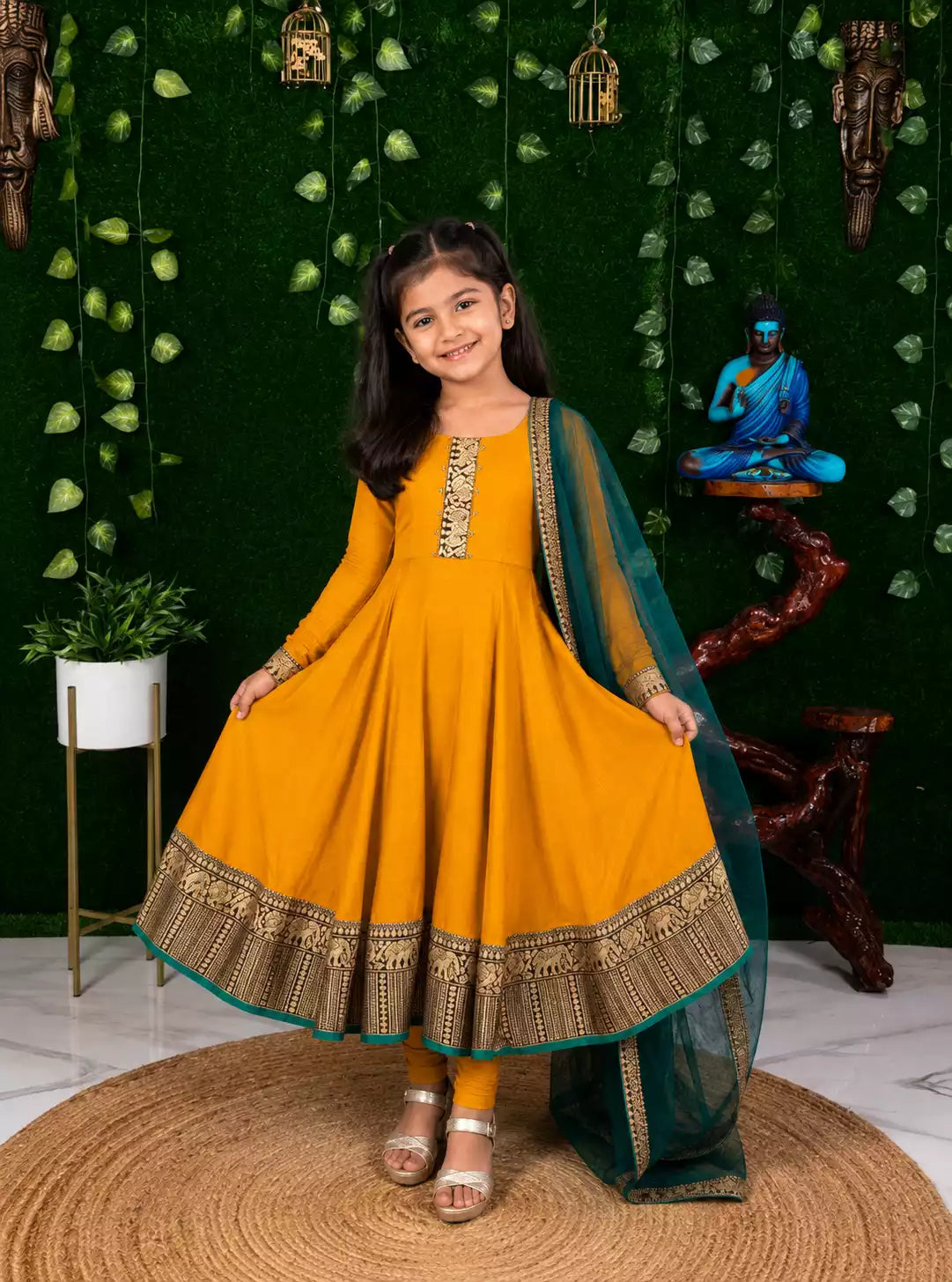 Vichhitra Silk Maxi Kurti with Net Dupatta with Jacquard Work for Girl