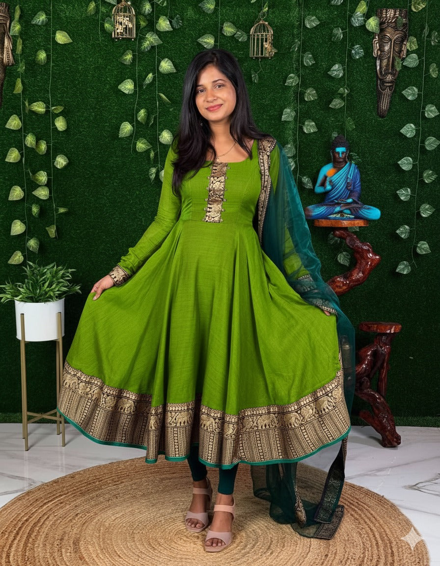 Vichhitra Silk Maxi Kurti with Net Dupatta with Jacquard Work