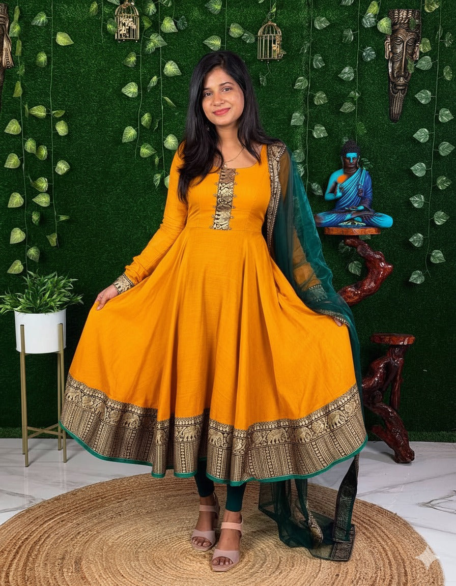 Vichhitra Silk Maxi Kurti with Net Dupatta with Jacquard Work