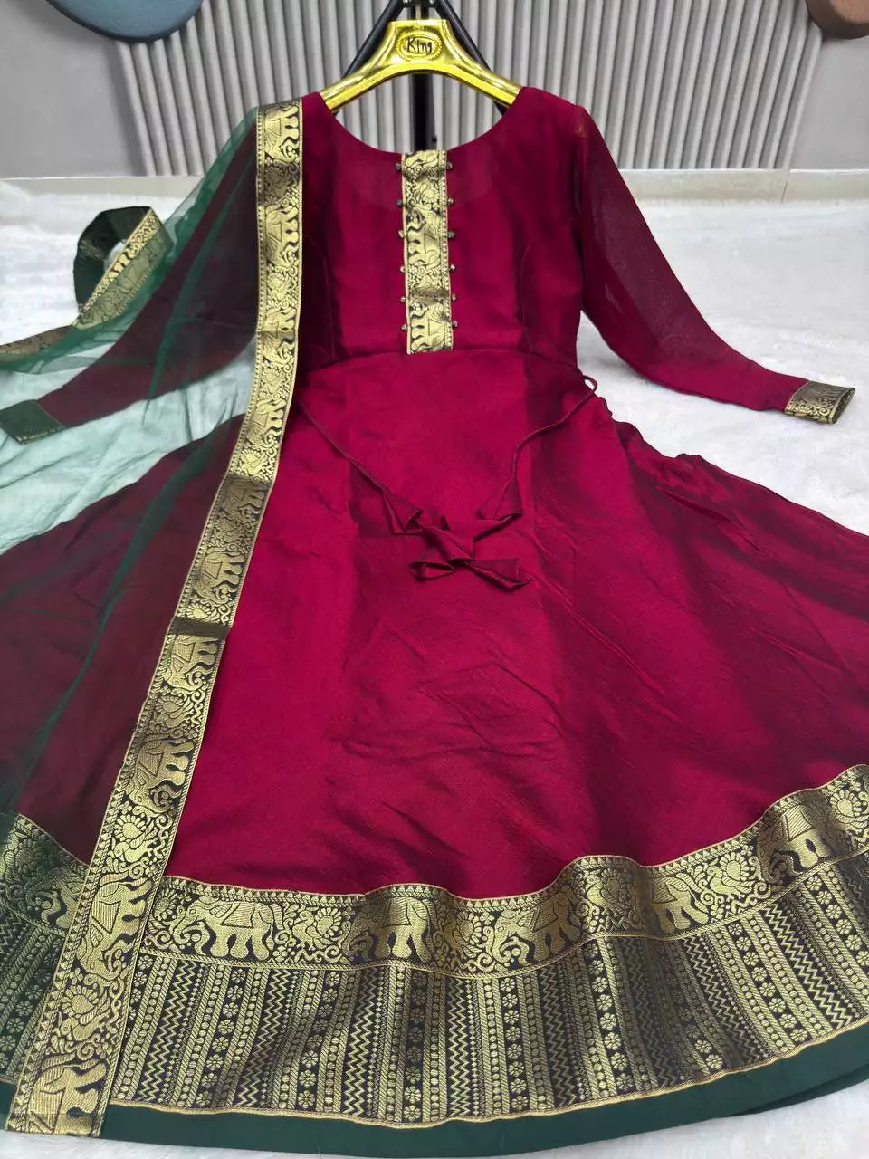Vichhitra Silk Maxi Kurti with Net Dupatta with Jacquard Work