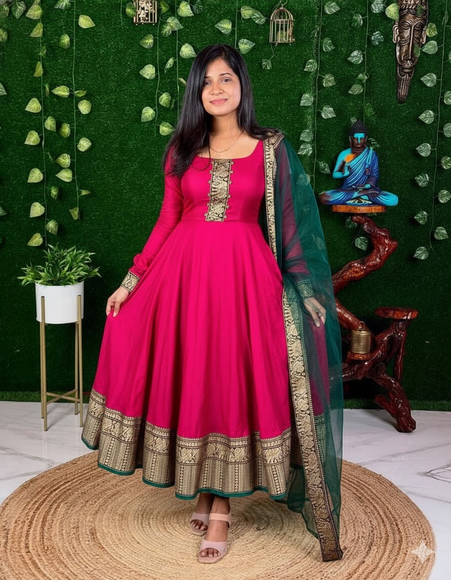 Vichhitra Silk Maxi Kurti with Net Dupatta with Jacquard Work