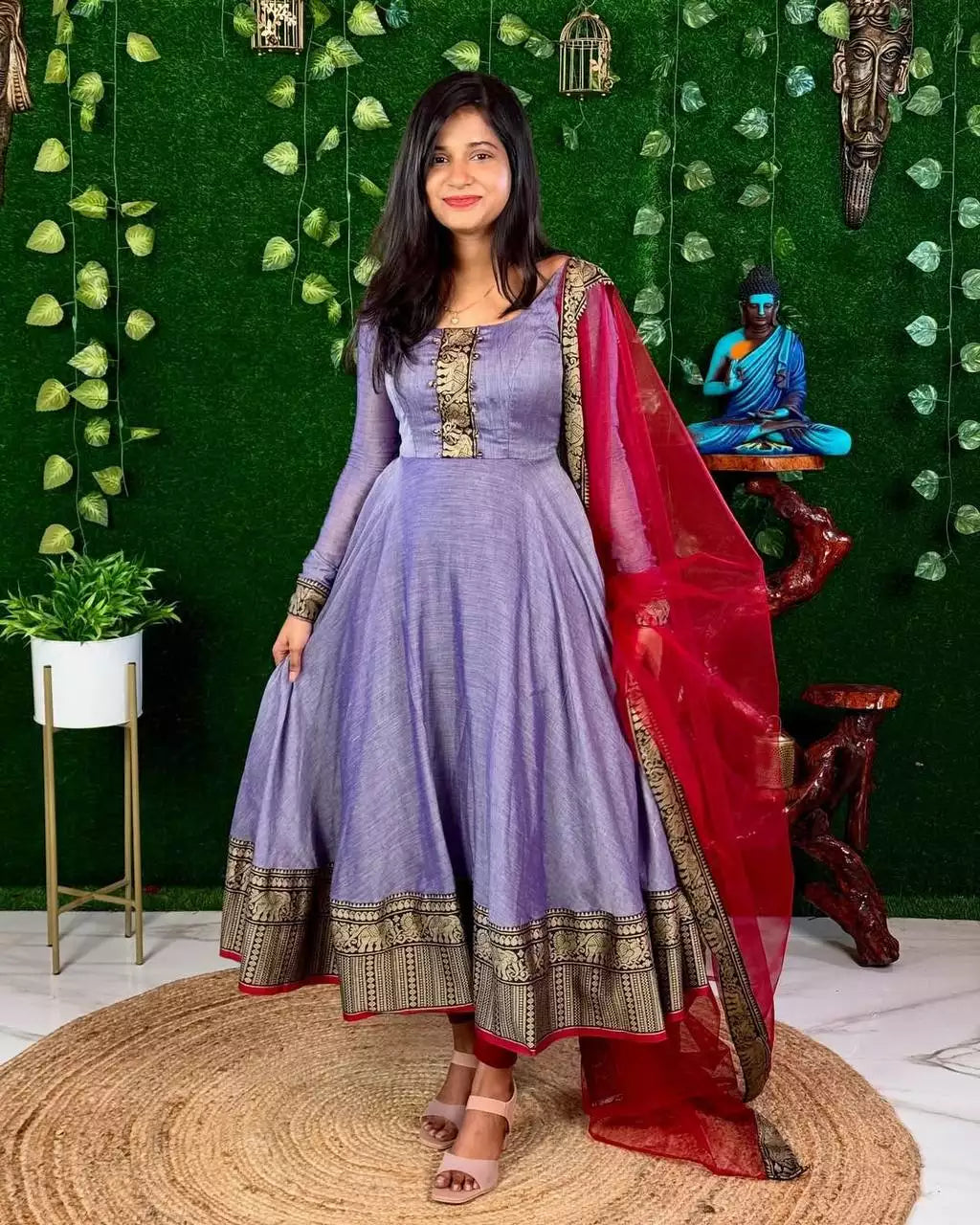Vichhitra Silk Maxi Kurti with Net Dupatta with Jacquard Work