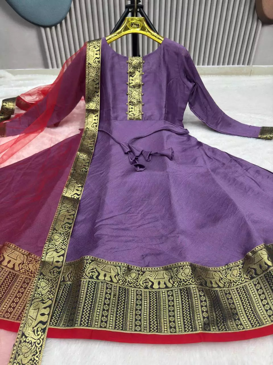 Vichhitra Silk Maxi Kurti with Net Dupatta with Jacquard Work