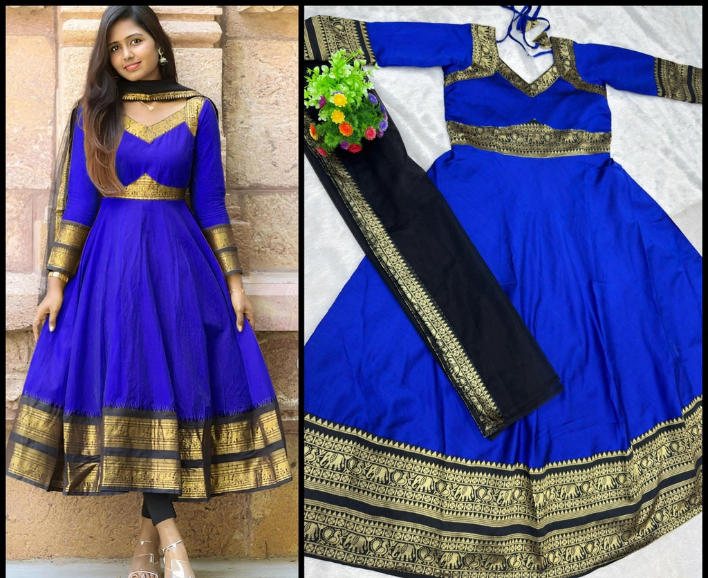 Jacquard Silk Anarkali Kurti with Net Dupatta