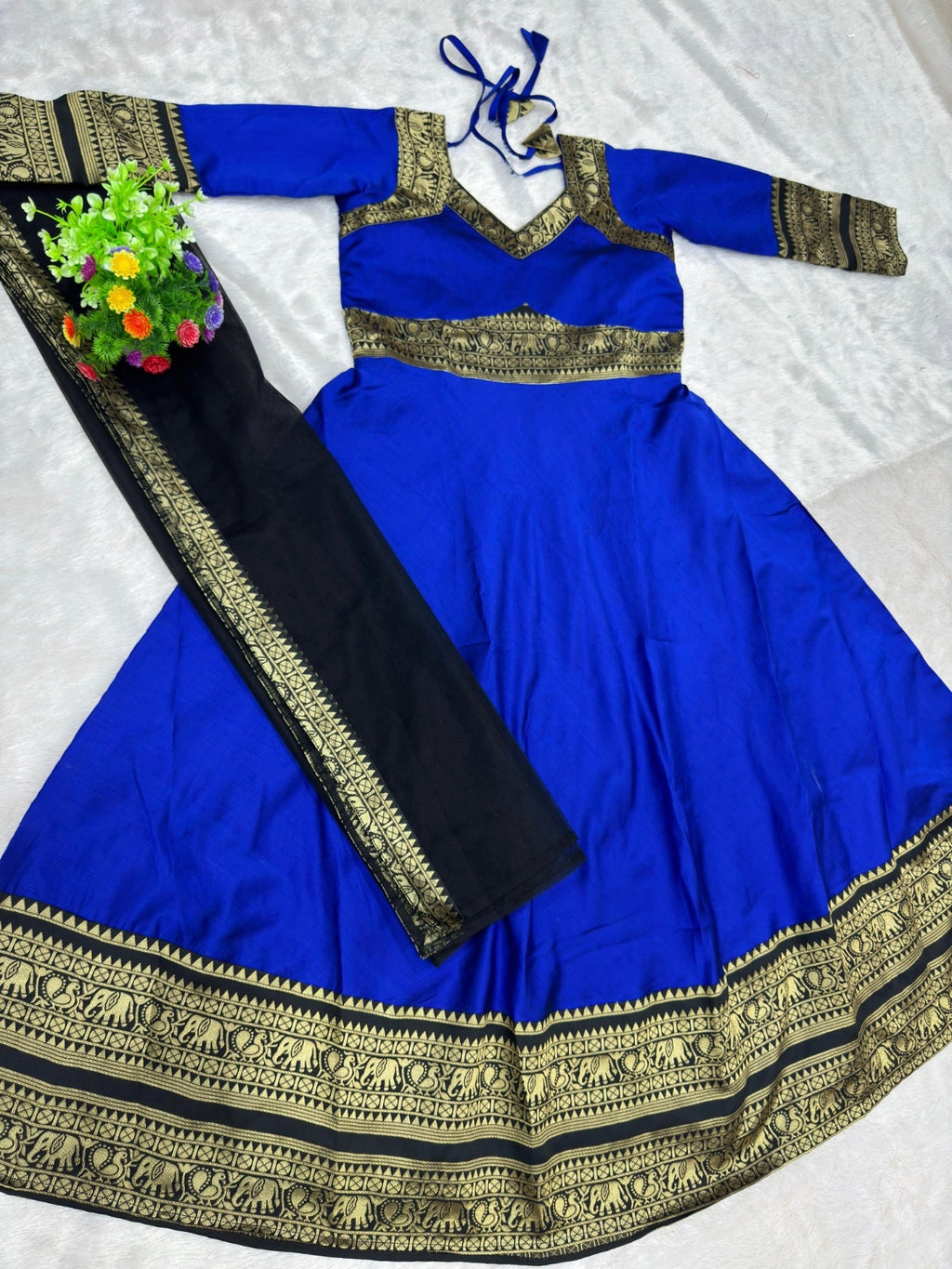 Jacquard Silk Anarkali Kurti with Net Dupatta