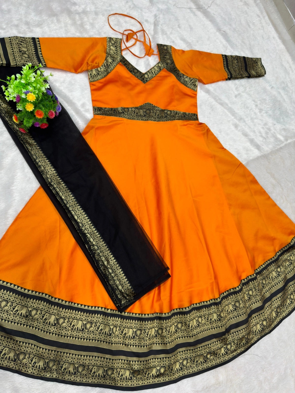 Jacquard Silk Anarkali Kurti with Net Dupatta