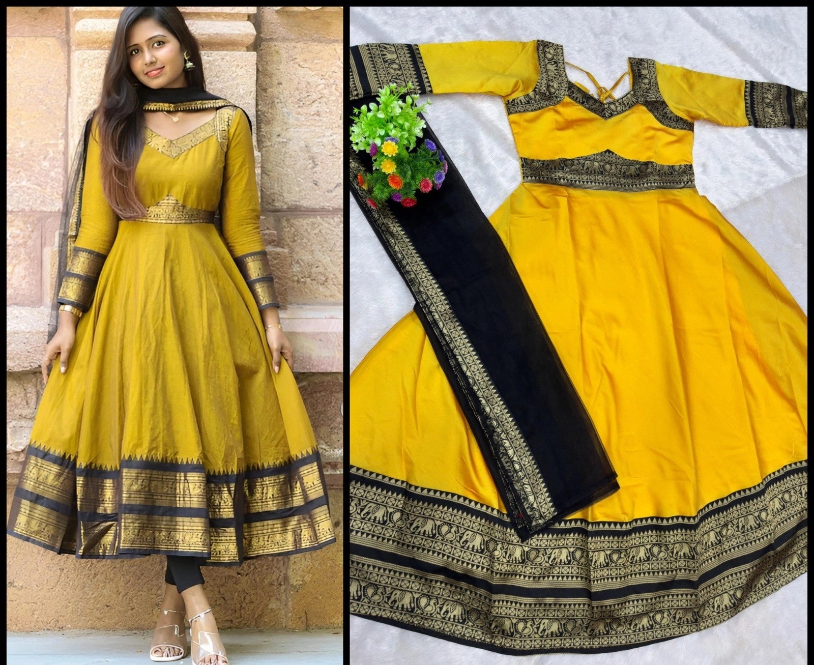 Jacquard Silk Anarkali Kurti with Net Dupatta