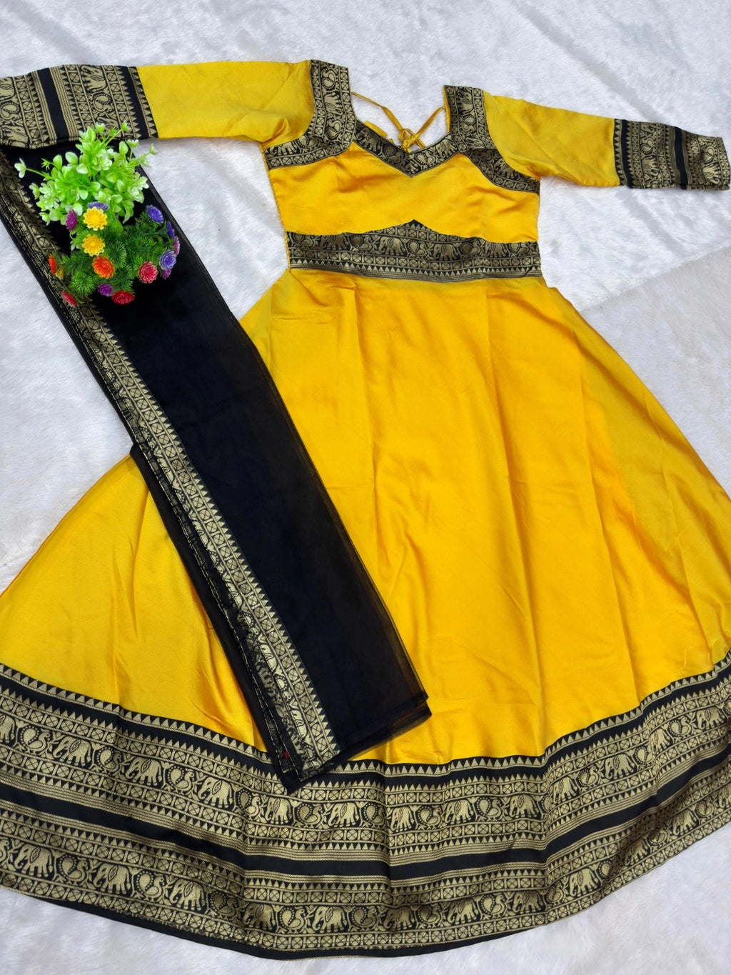 Jacquard Silk Anarkali Kurti with Net Dupatta