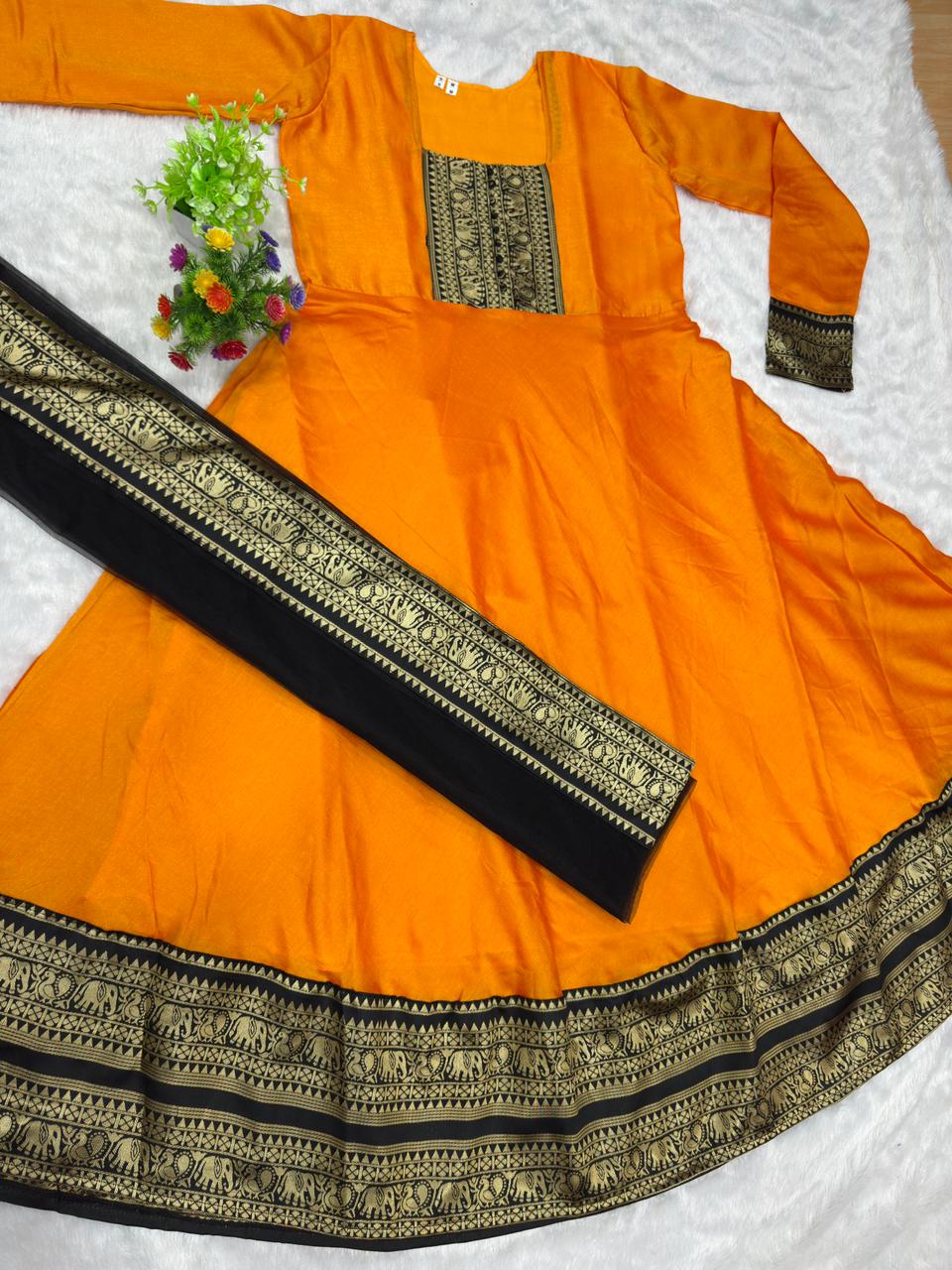 Vichitra Maxi Kurti with Jacquard Border Dupatta