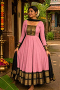 Baby Pink Vichitra Maxi Kurti with Jacquard Border Dupatta