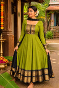 Green Vichitra Maxi Kurti with Jacquard Border Dupatta