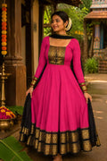 Pink Vichitra Maxi Kurti with Jacquard Border Dupatta