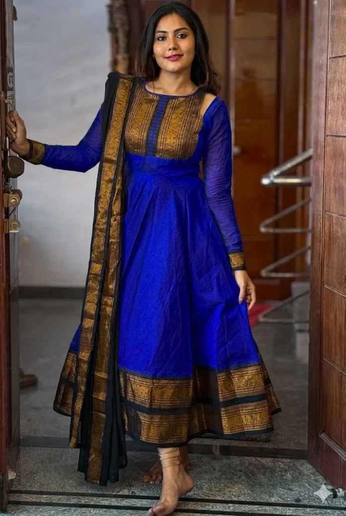 Beautiful Gown with Jacquard Silk Border Dupatta