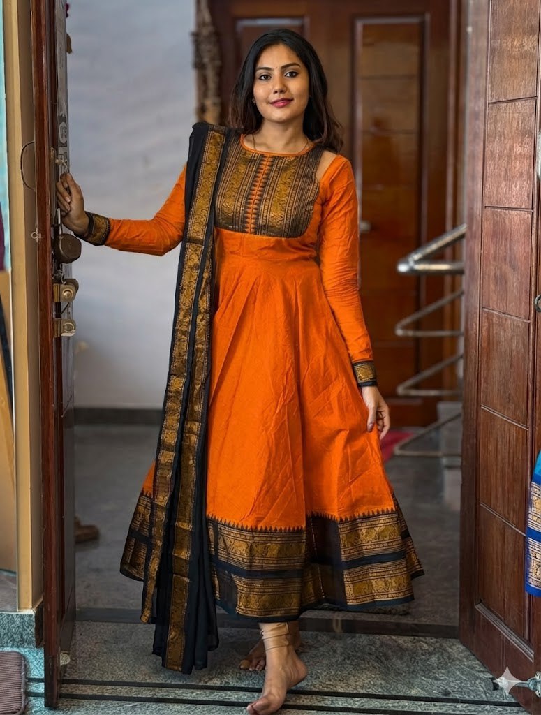 Beautiful Gown with Jacquard Silk Border Dupatta