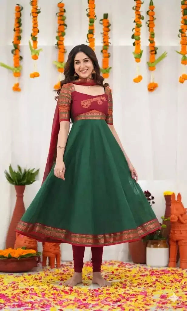 Jacquard Silk Embroidered Maxi Kurti with Dupatta