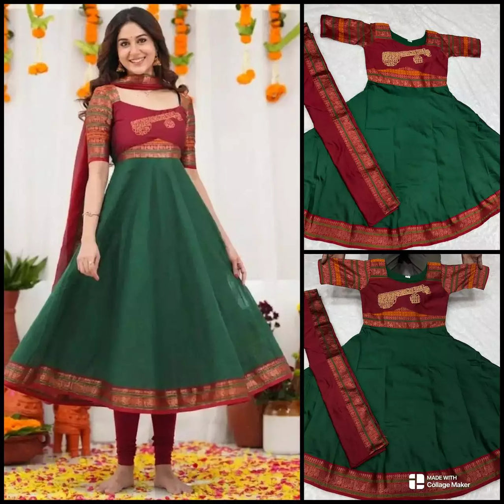 Jacquard Silk Embroidered Maxi Kurti with Dupatta