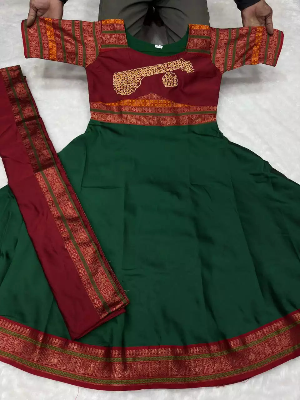 Jacquard Silk Embroidered Maxi Kurti with Dupatta