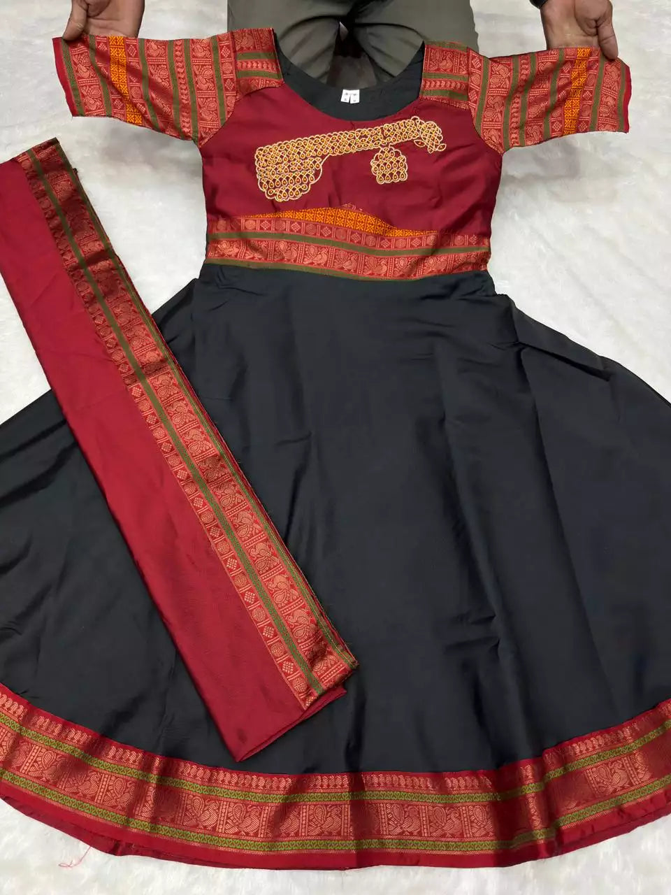 Jacquard Silk Embroidered Maxi Kurti with Dupatta