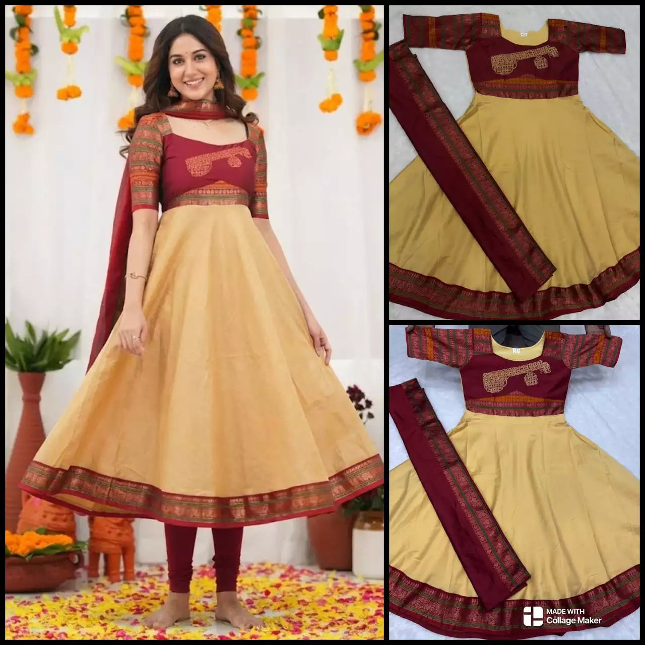 Jacquard Silk Embroidered Maxi Kurti with Dupatta